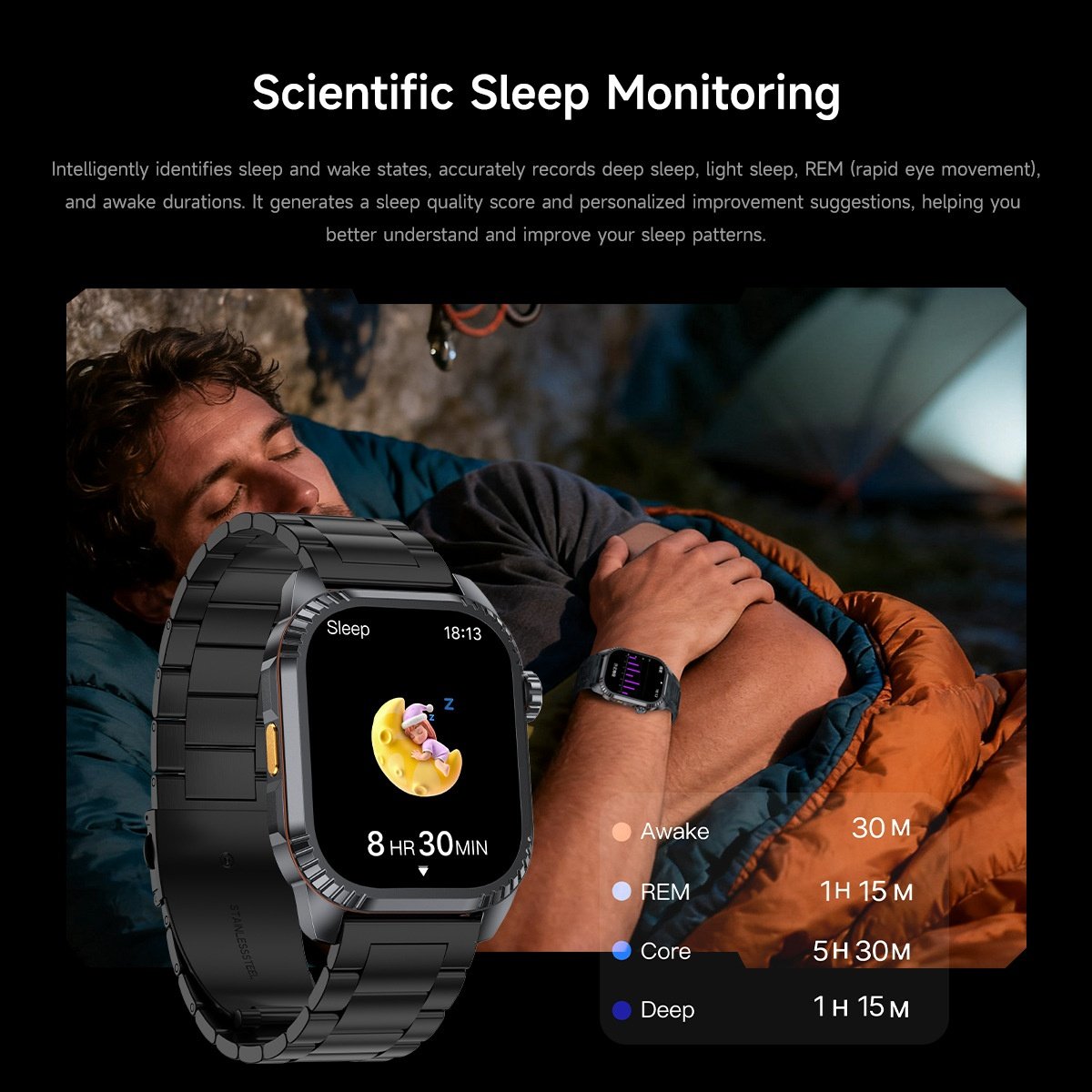 Montre connectée robuste DS8 avec écran carré HD de 1,95 pouce et appels sans fil