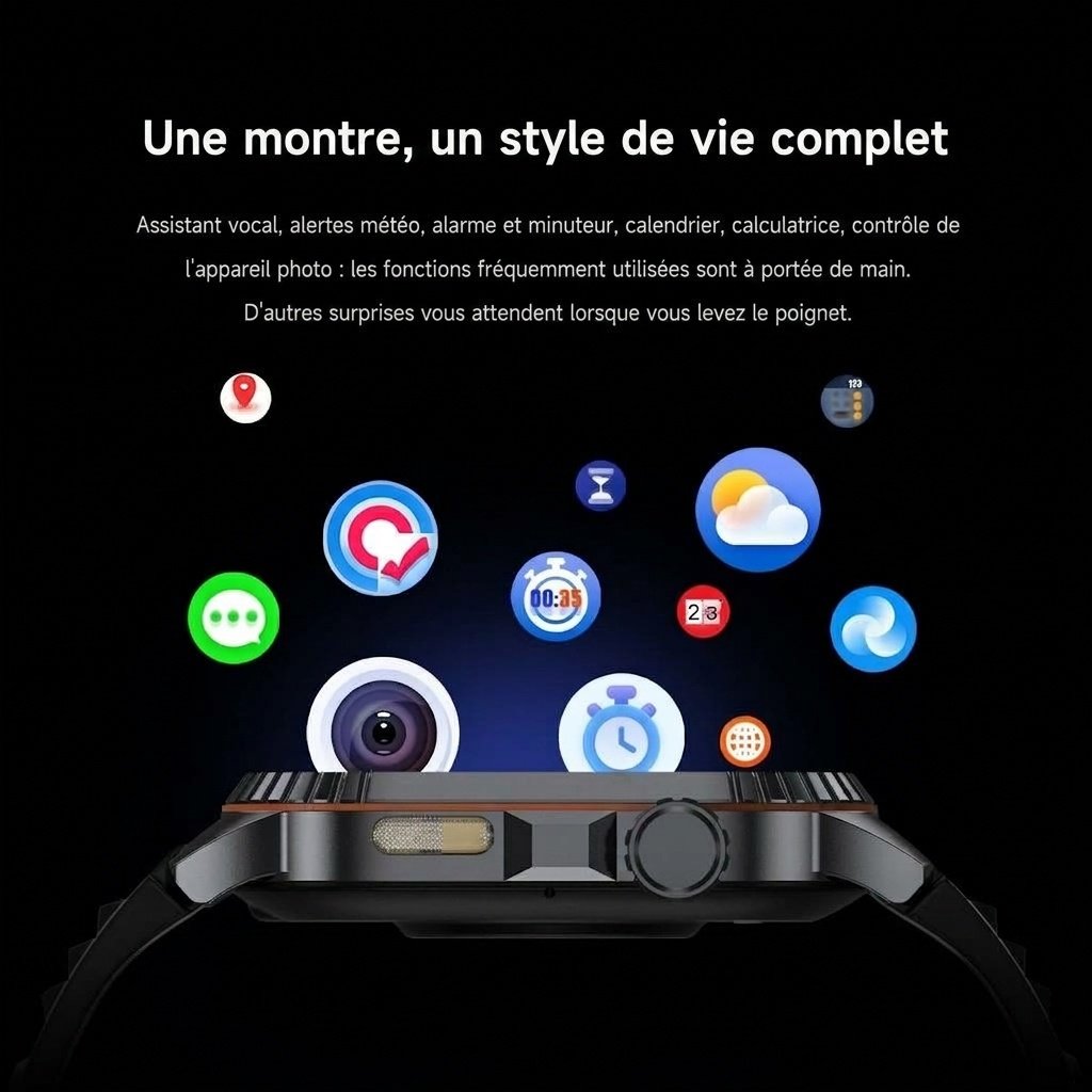 Montre connectée robuste DS8 avec écran carré HD de 1,95 pouce et appels sans fil