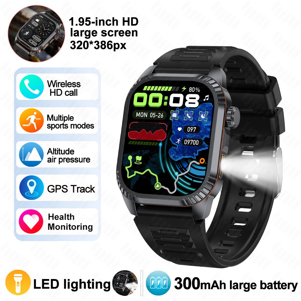 DS8 Rugged Smart Watch with 1.95" HD Square Screen & Wireless Calling