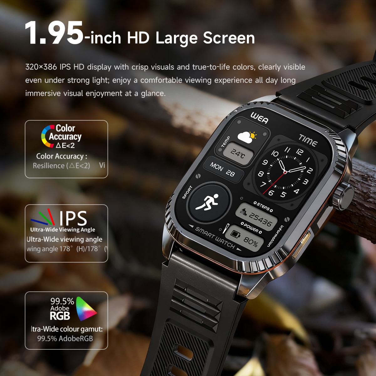 DS8 Rugged Smart Watch with 1.95" HD Square Screen & Wireless Calling