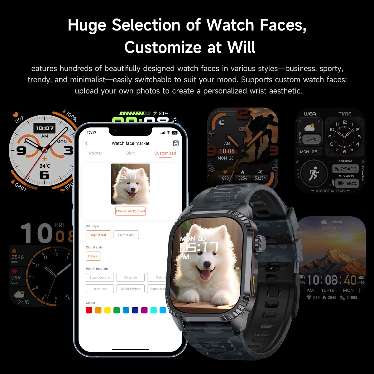 DS8 Rugged Smart Watch with 1.95" HD Square Screen & Wireless Calling