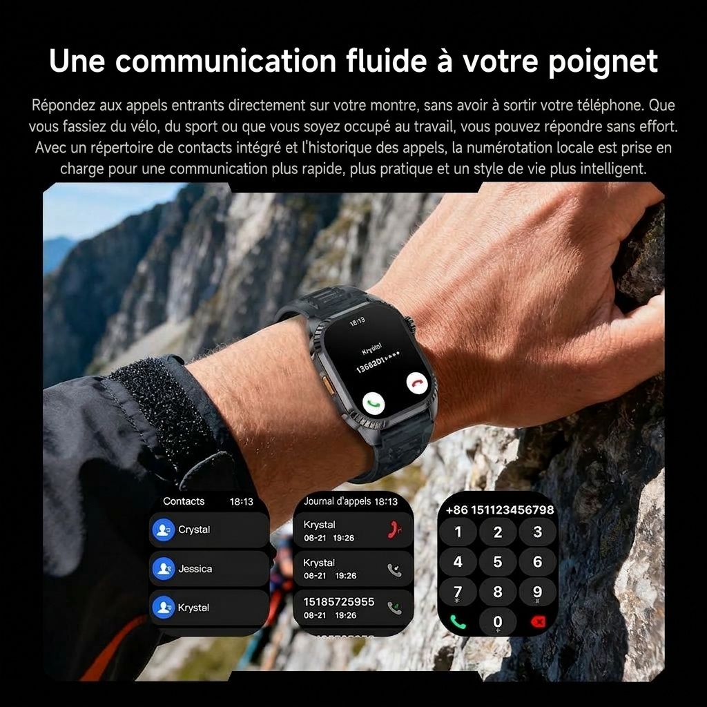 Montre connectée robuste DS8 avec écran carré HD de 1,95 pouce et appels sans fil