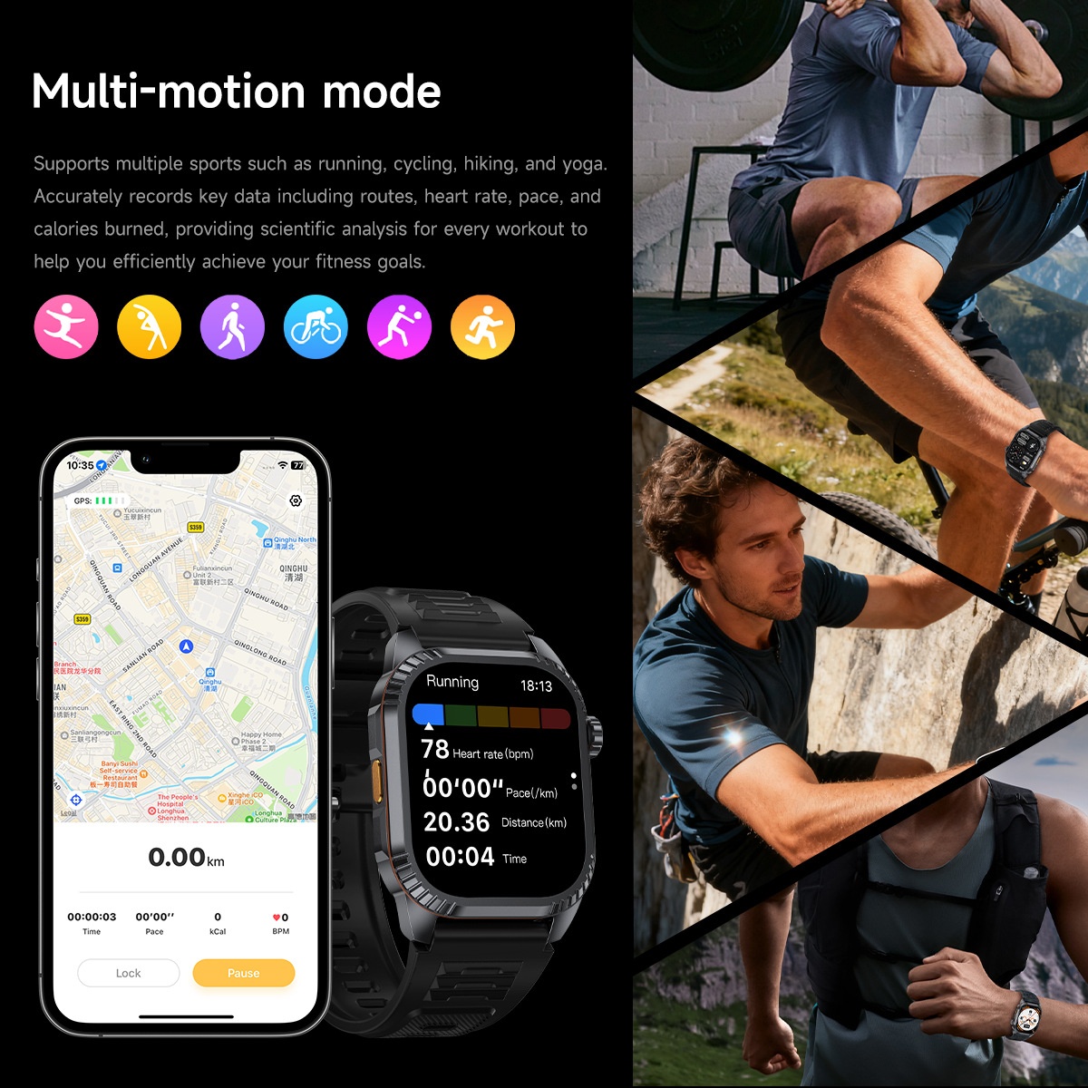 DS8 Rugged Smart Watch with 1.95" HD Square Screen & Wireless Calling