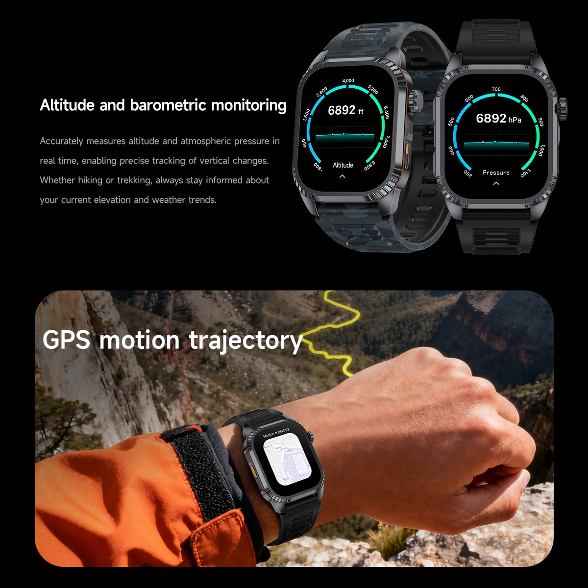 DS8 Rugged Smart Watch with 1.95" HD Square Screen & Wireless Calling