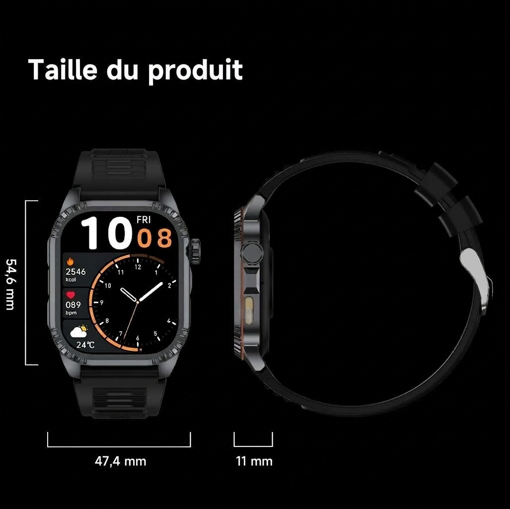 Montre connectée robuste DS8 avec écran carré HD de 1,95 pouce et appels sans fil