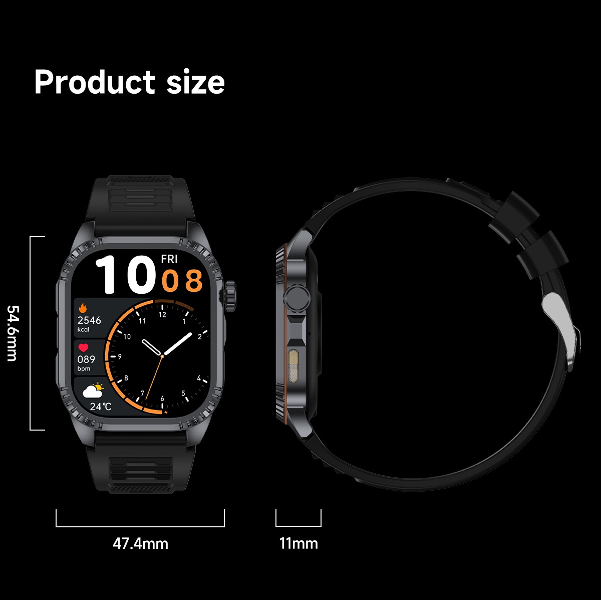DS8 Rugged Smart Watch with 1.95" HD Square Screen & Wireless Calling