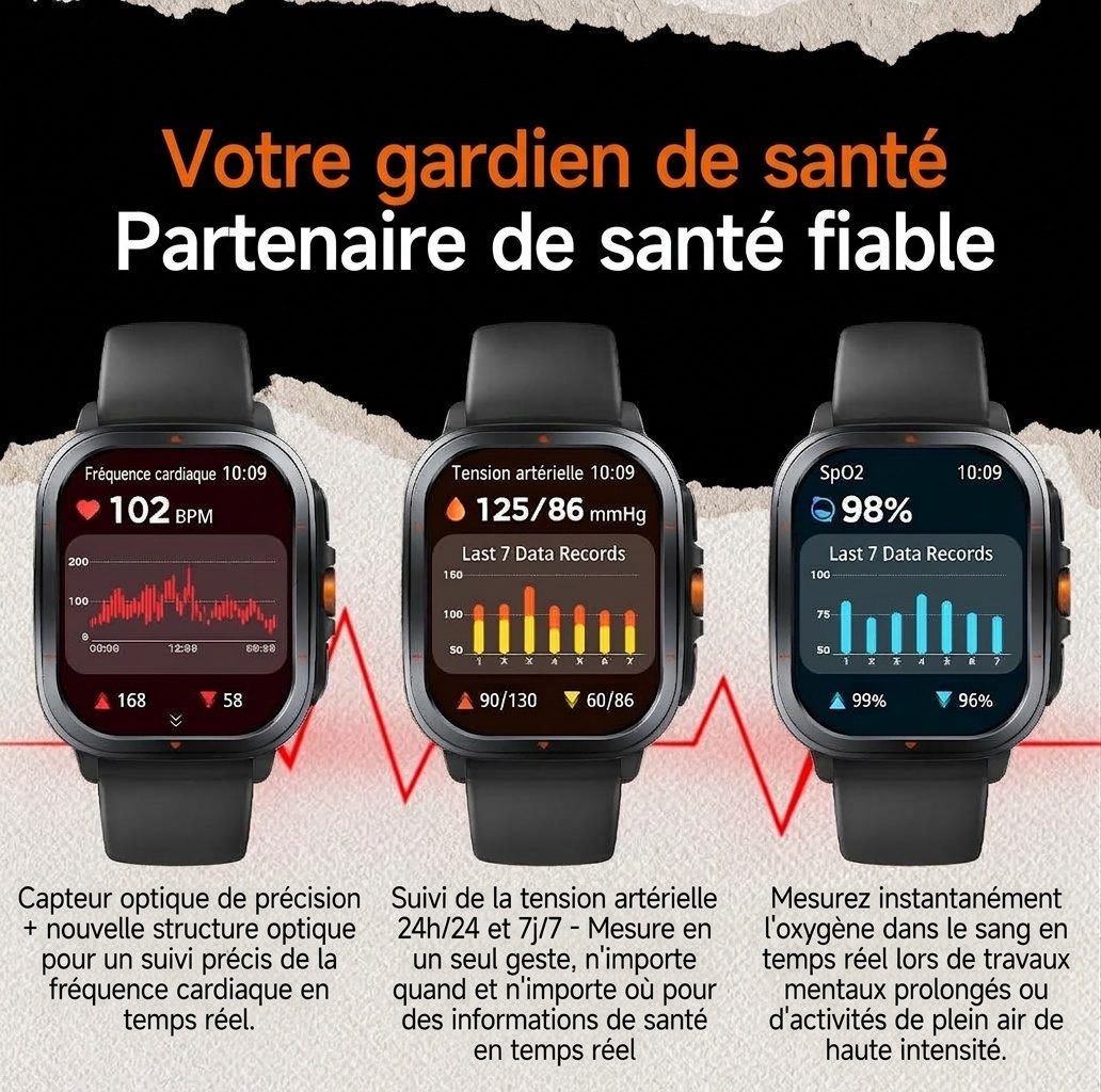 Montre connectée sport GPS TS500 avec écran AMOLED carré et appels Bluetooth