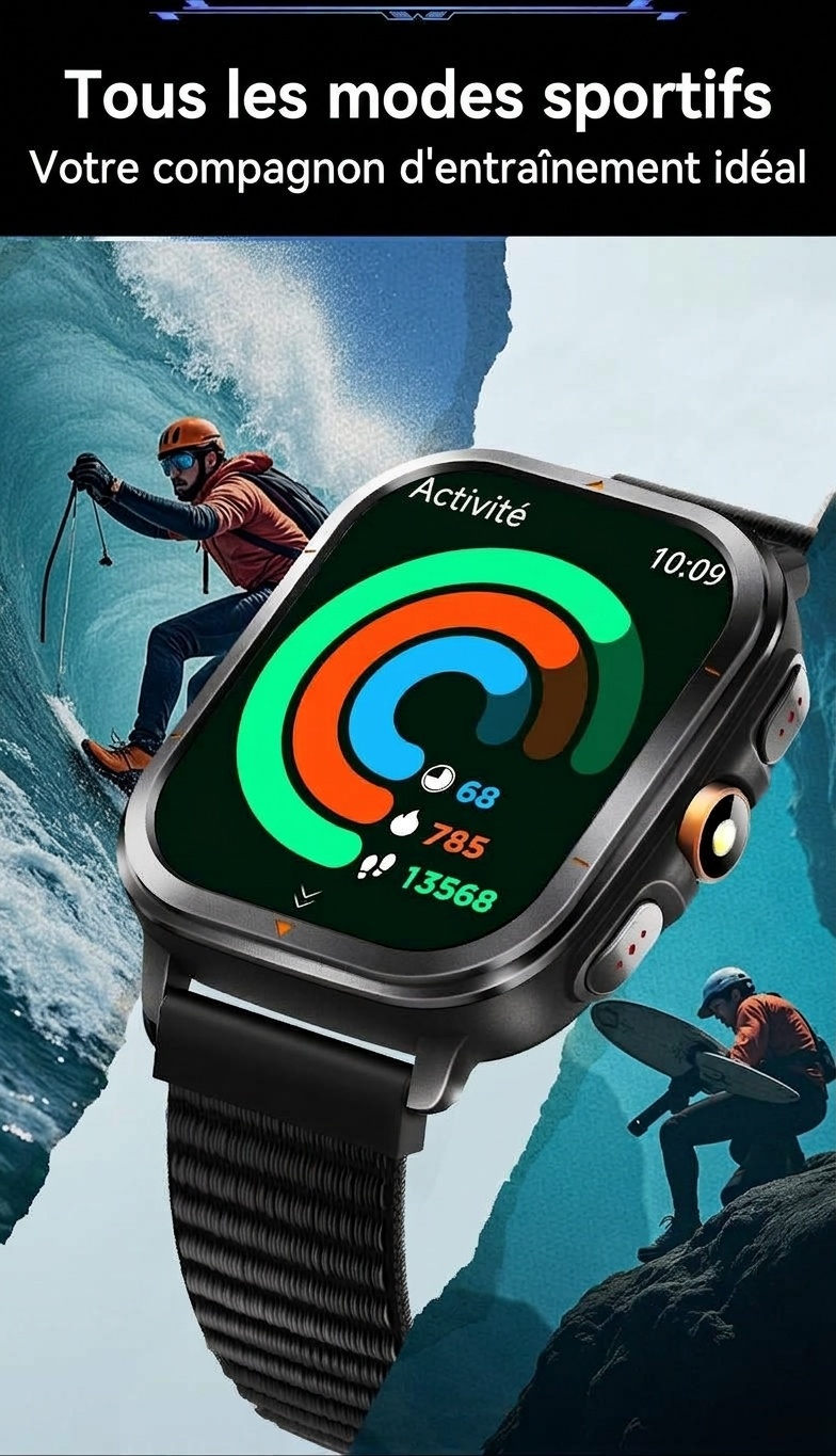 Montre connectée sport GPS TS500 avec écran AMOLED carré et appels Bluetooth