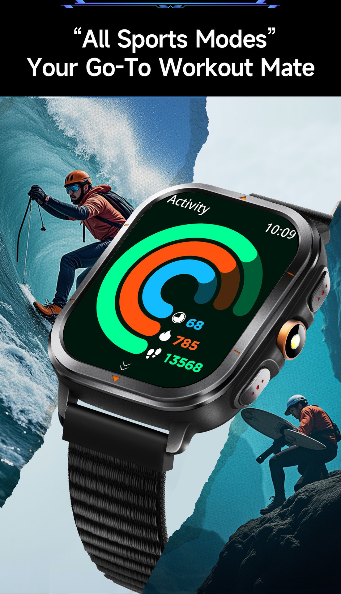 TS500 GPS Sports Smart Watch with Square AMOLED Display & BT Calling