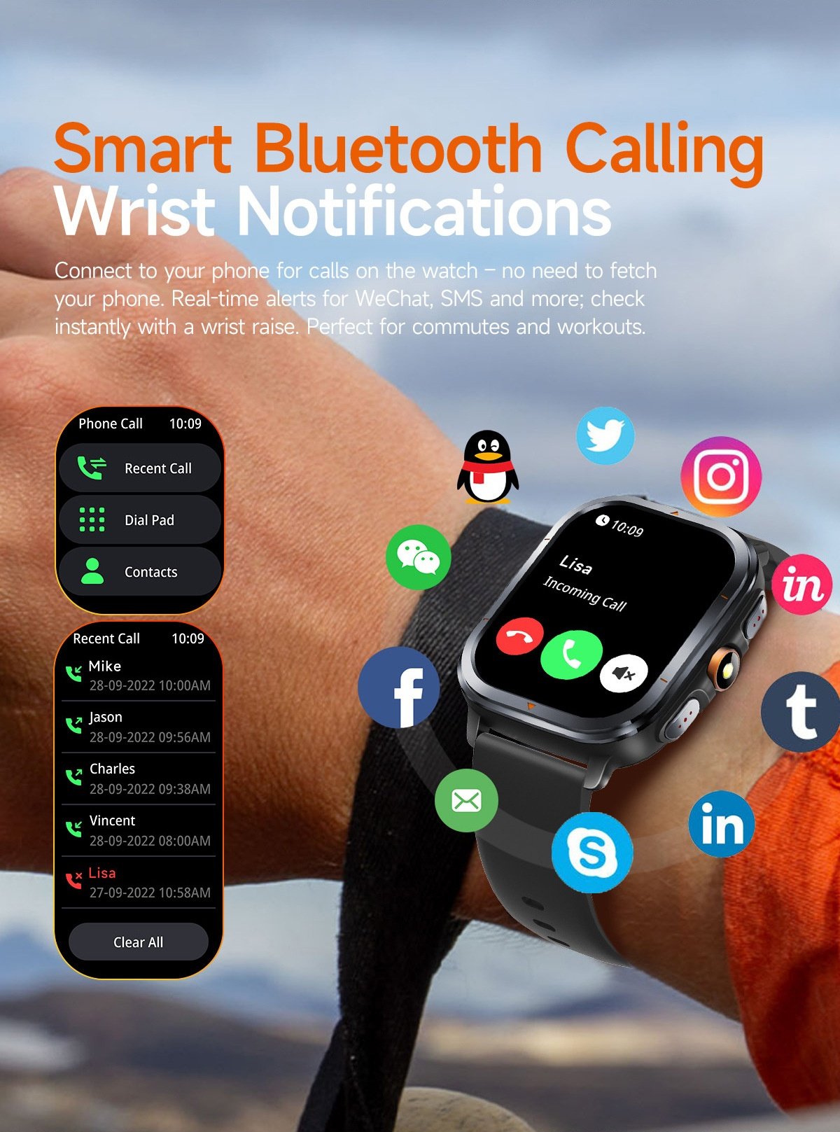 TS500 GPS Sports Smart Watch with Square AMOLED Display & BT Calling