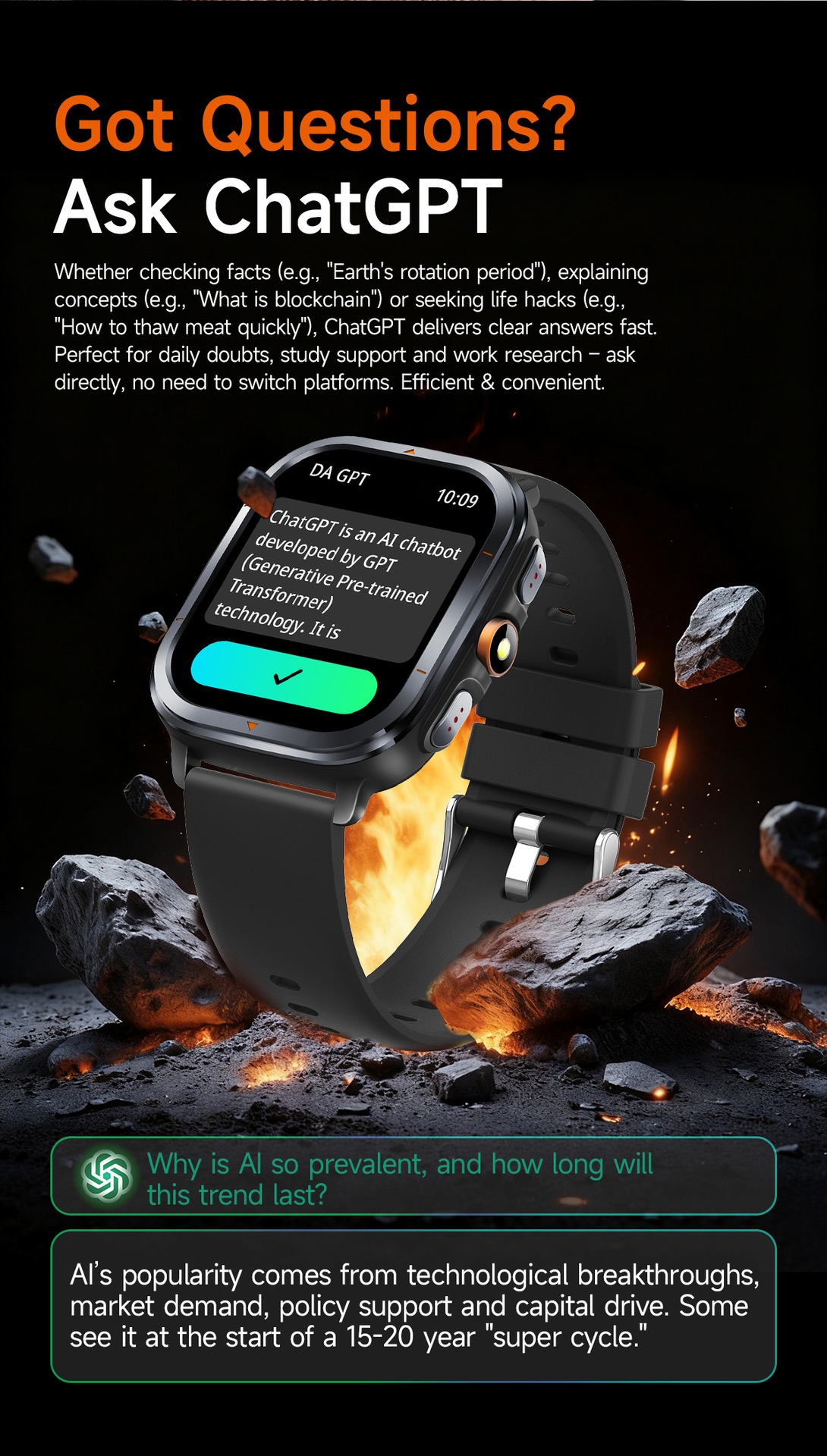 TS500 GPS Sports Smart Watch with Square AMOLED Display & BT Calling