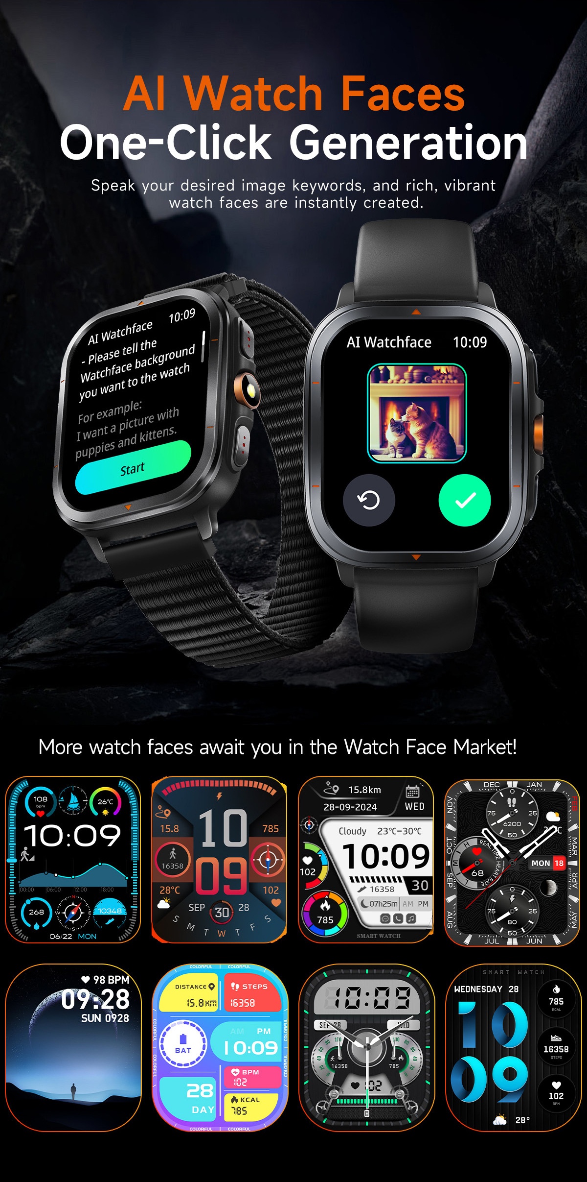 TS500 GPS Sports Smart Watch with Square AMOLED Display & BT Calling