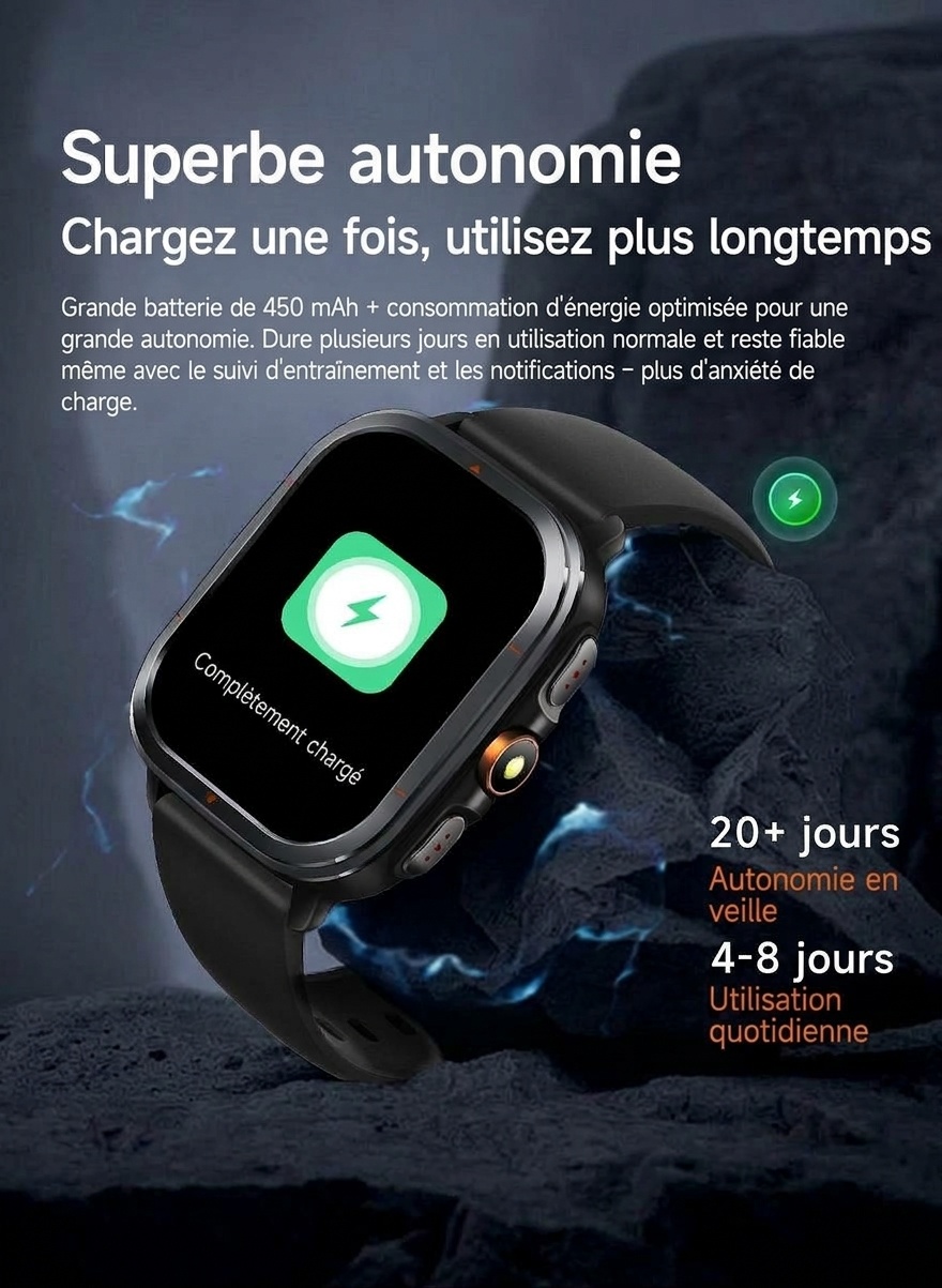 Montre connectée sport GPS TS500 avec écran AMOLED carré et appels Bluetooth