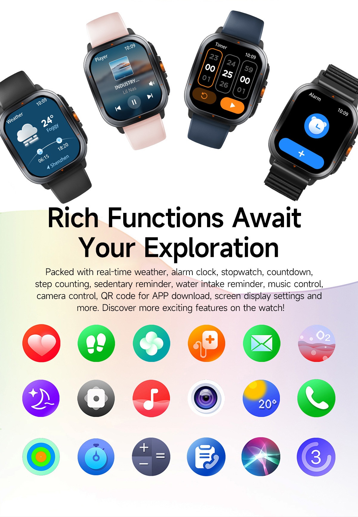 TS500 GPS Sports Smart Watch with Square AMOLED Display & BT Calling