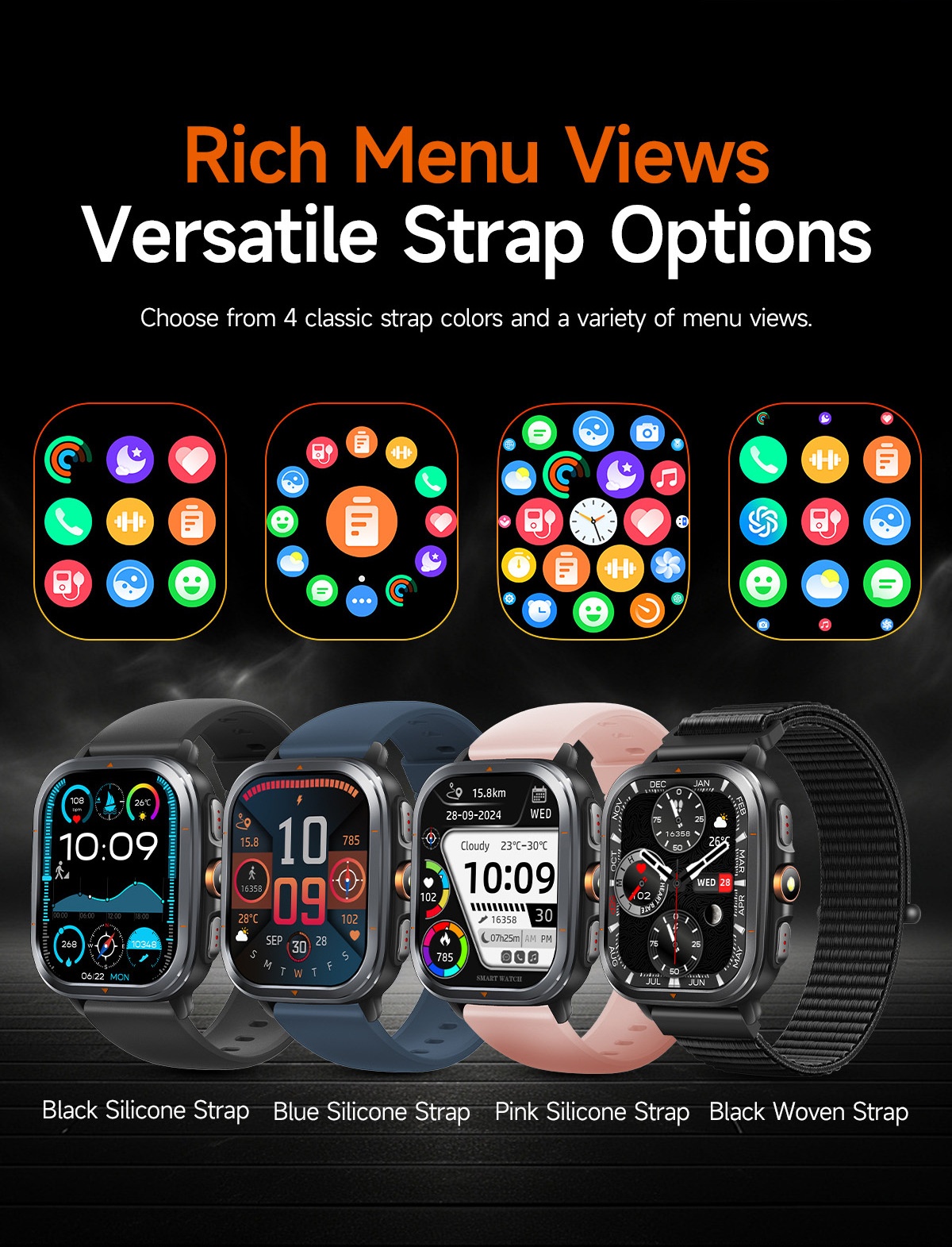 TS500 GPS Sports Smart Watch with Square AMOLED Display & BT Calling