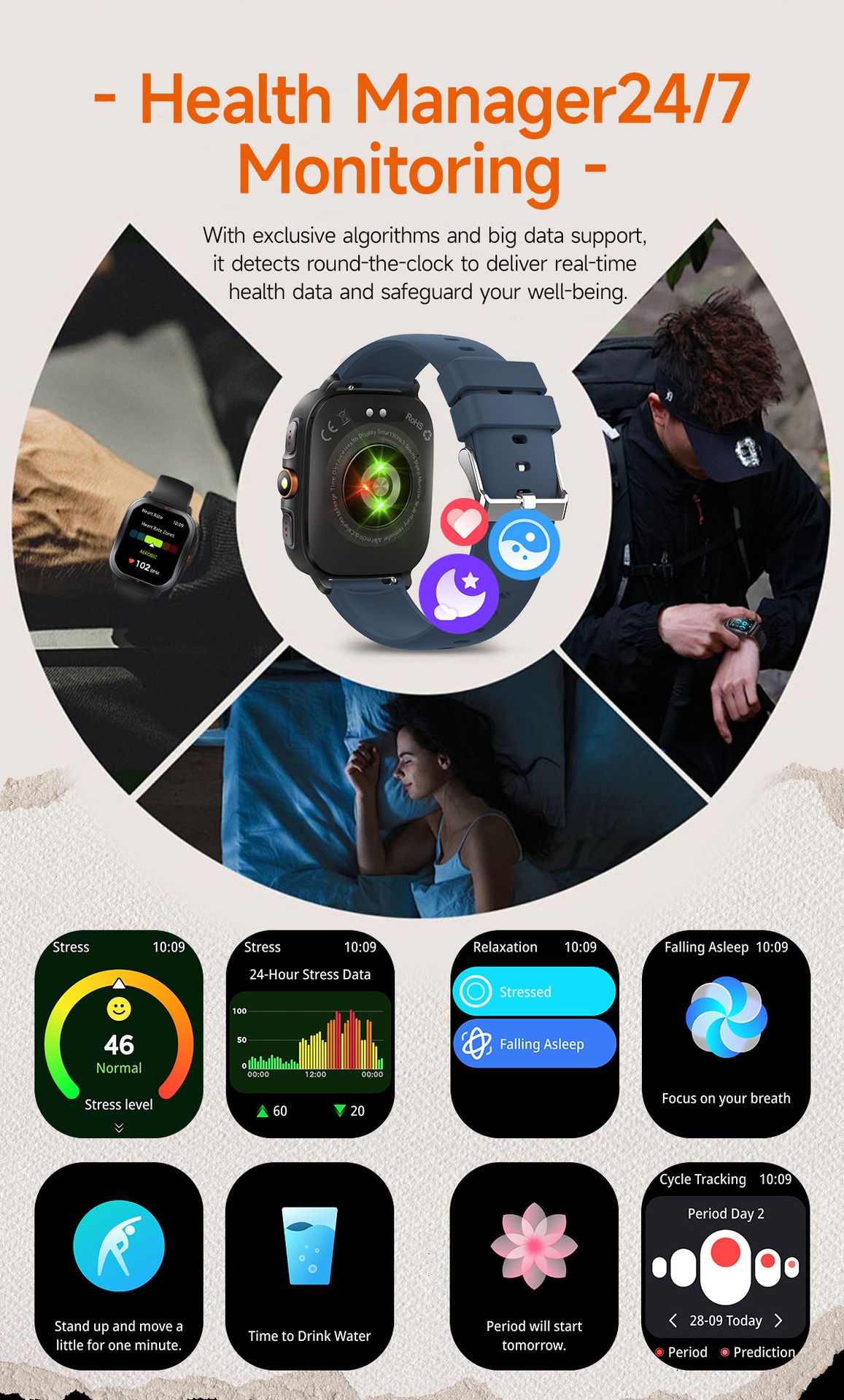TS500 GPS Sports Smart Watch with Square AMOLED Display & BT Calling