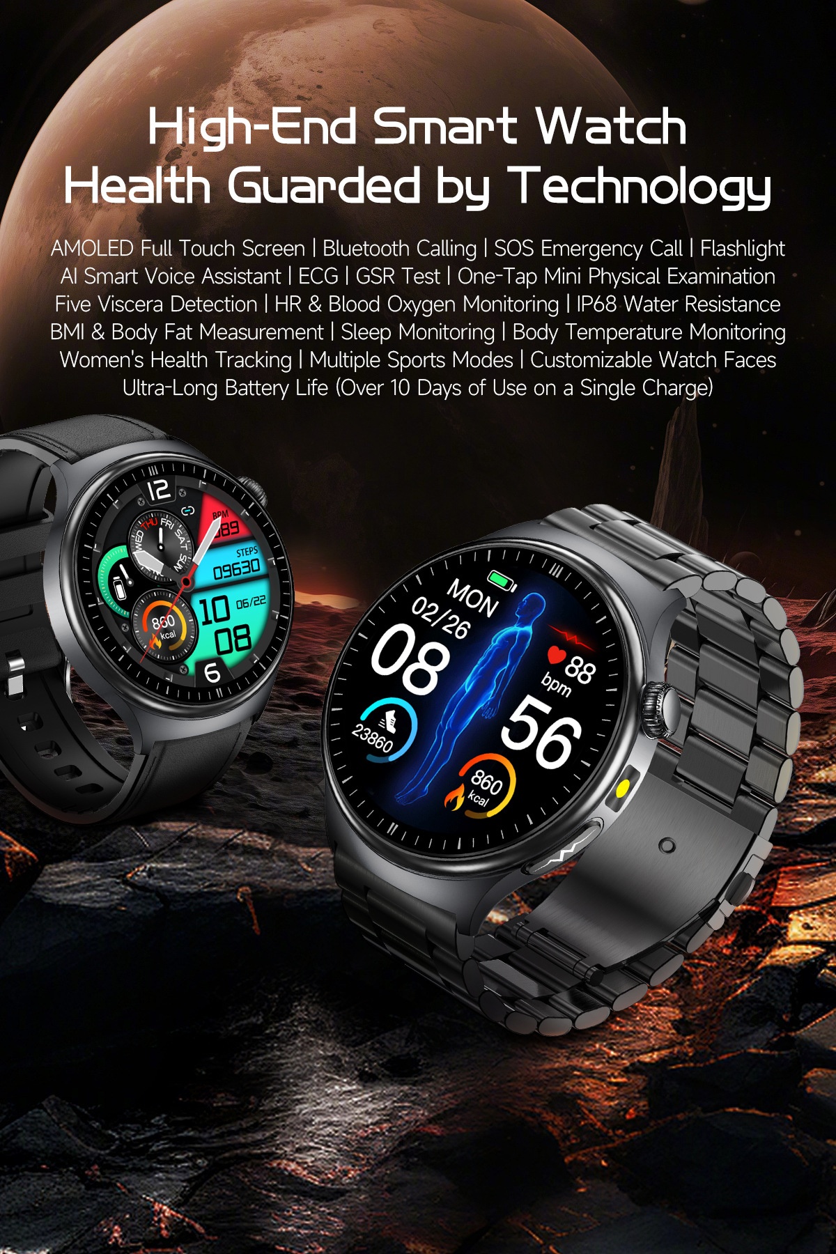 TK27 Smart Watch with Round AMOLED Display, ECG, SpO2 & Bluetooth Call