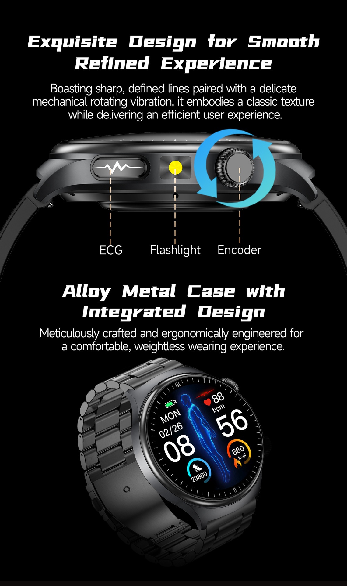 TK27 Smart Watch with Round AMOLED Display, ECG, SpO2 & Bluetooth Call
