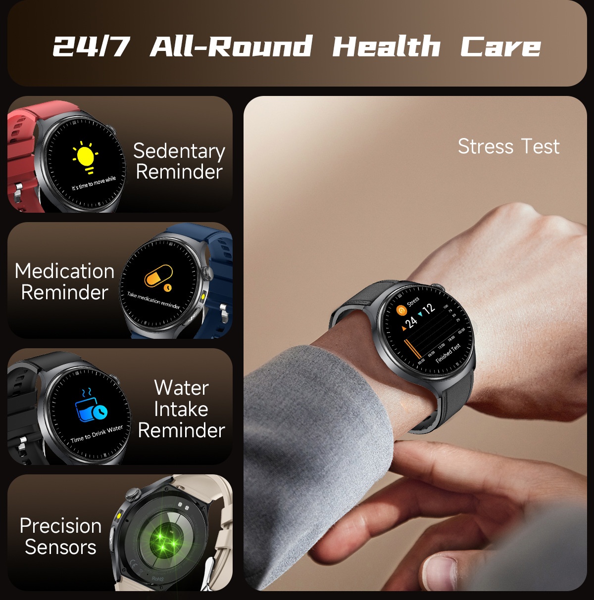 TK27 Smart Watch with Round AMOLED Display, ECG, SpO2 & Bluetooth Call