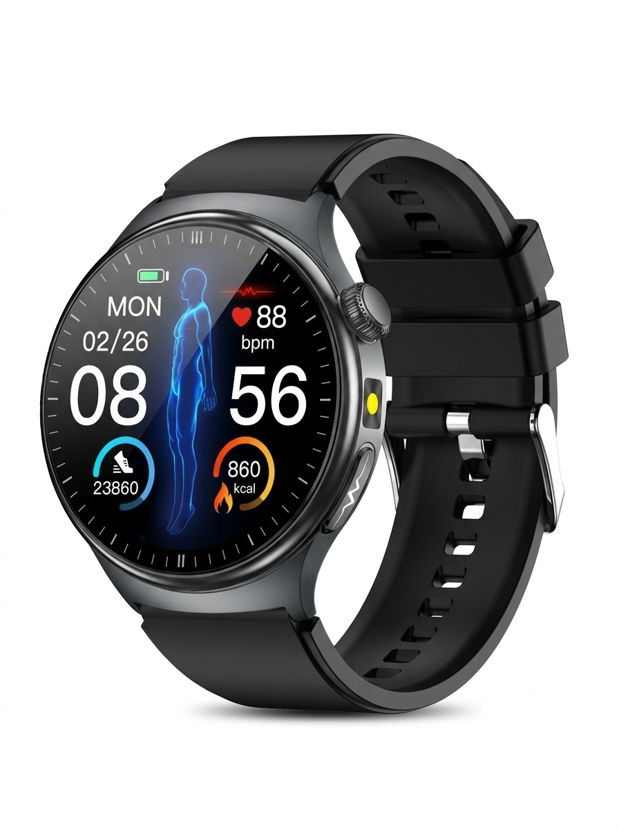 TK27 Smart Watch with Round AMOLED Display, ECG, SpO2 & Bluetooth Call