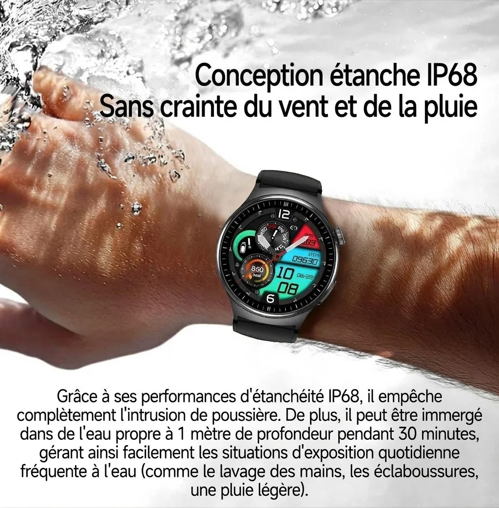 Montre connectée TK27 avec écran AMOLED rond, ECG, SpO2 et appels Bluetooth