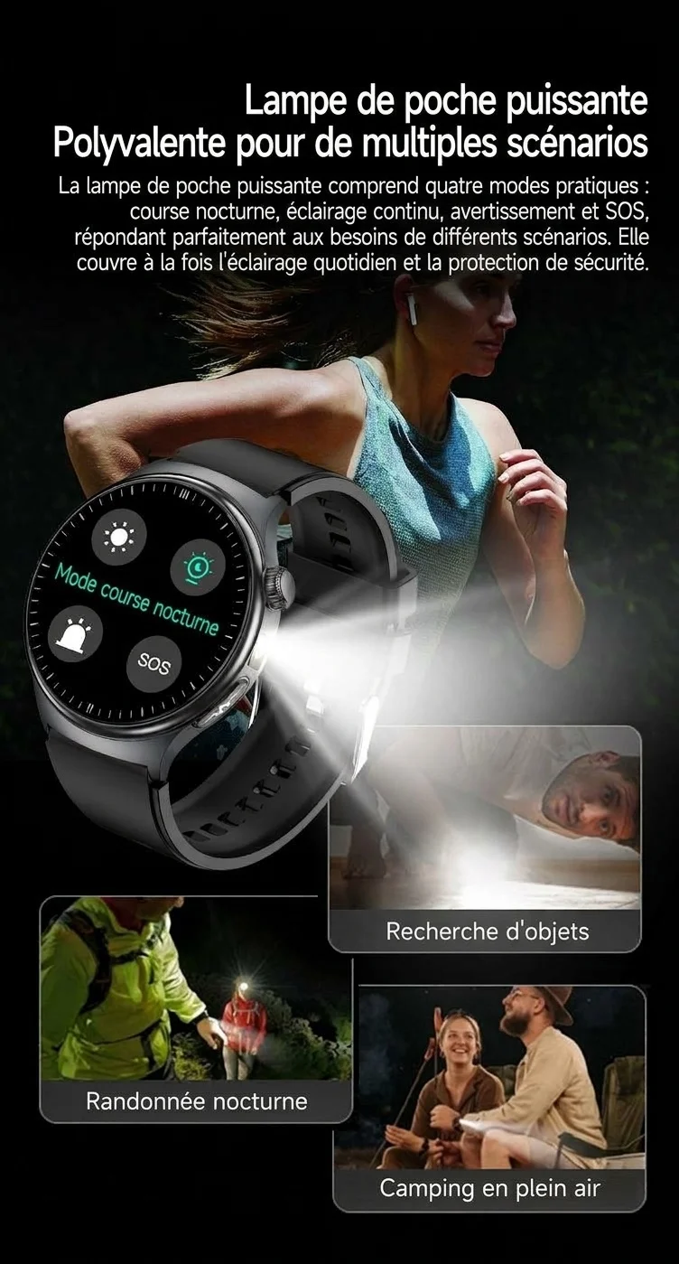 Montre connectée TK27 avec écran AMOLED rond, ECG, SpO2 et appels Bluetooth