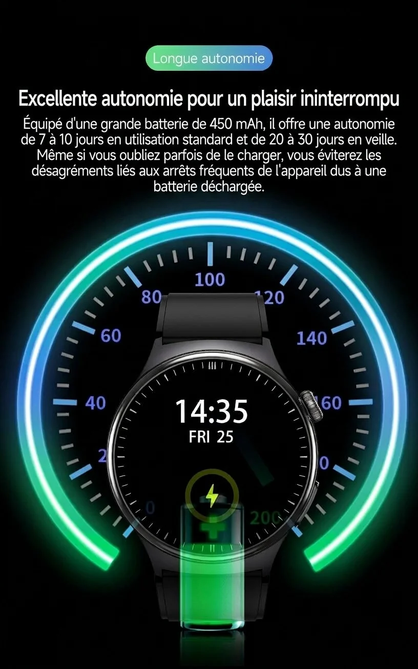 Montre connectée TK27 avec écran AMOLED rond, ECG, SpO2 et appels Bluetooth