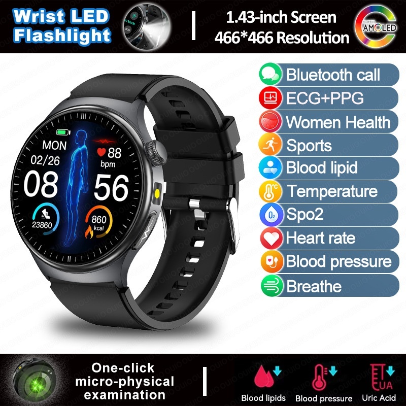 TK27 Smart Watch with Round AMOLED Display, ECG, SpO2 & Bluetooth Call