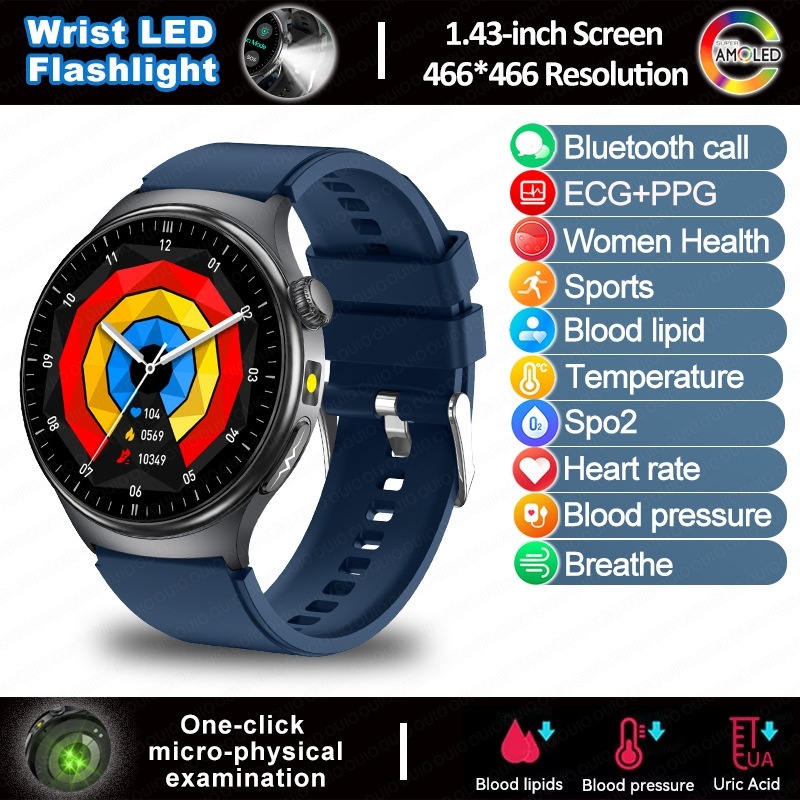 TK27 Smart Watch with Round AMOLED Display, ECG, SpO2 & Bluetooth Call
