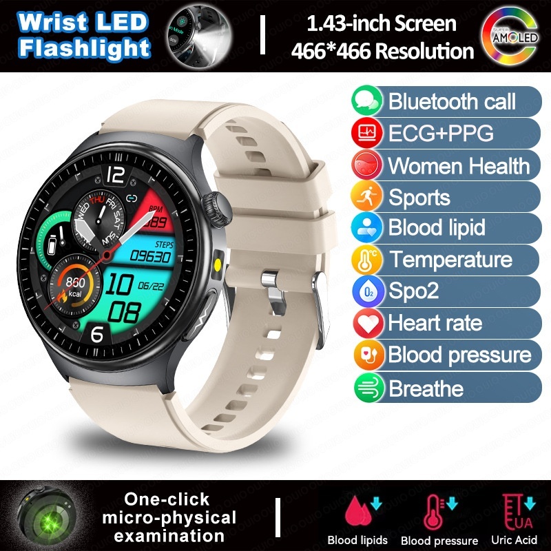 TK27 Smart Watch with Round AMOLED Display, ECG, SpO2 & Bluetooth Call