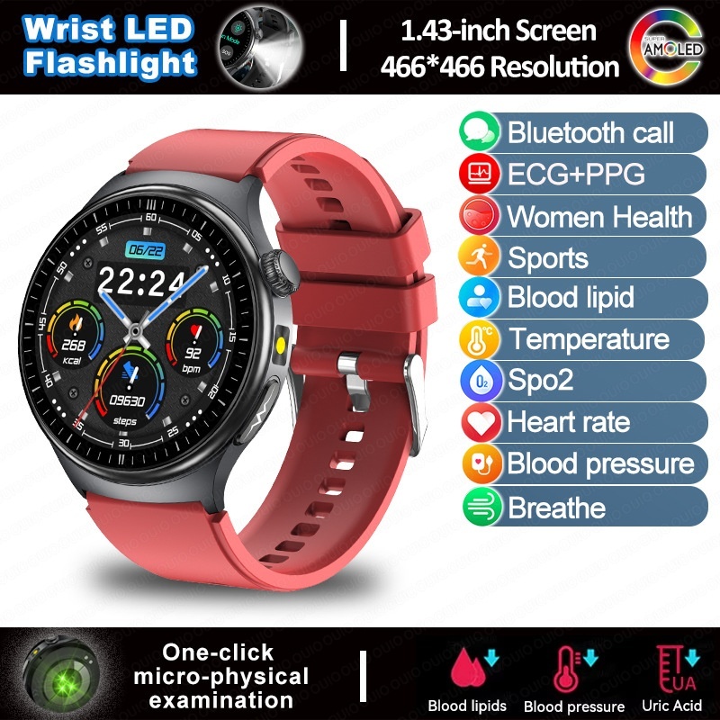 TK27 Smart Watch with Round AMOLED Display, ECG, SpO2 & Bluetooth Call
