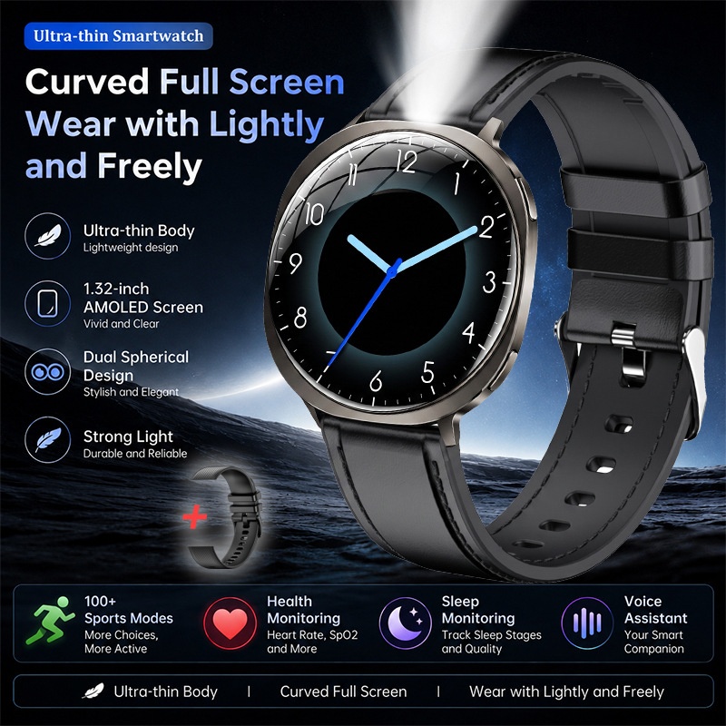 M301 Ultra-Thin Smart Watch with Curved AMOLED Screen & Fitness Tracker