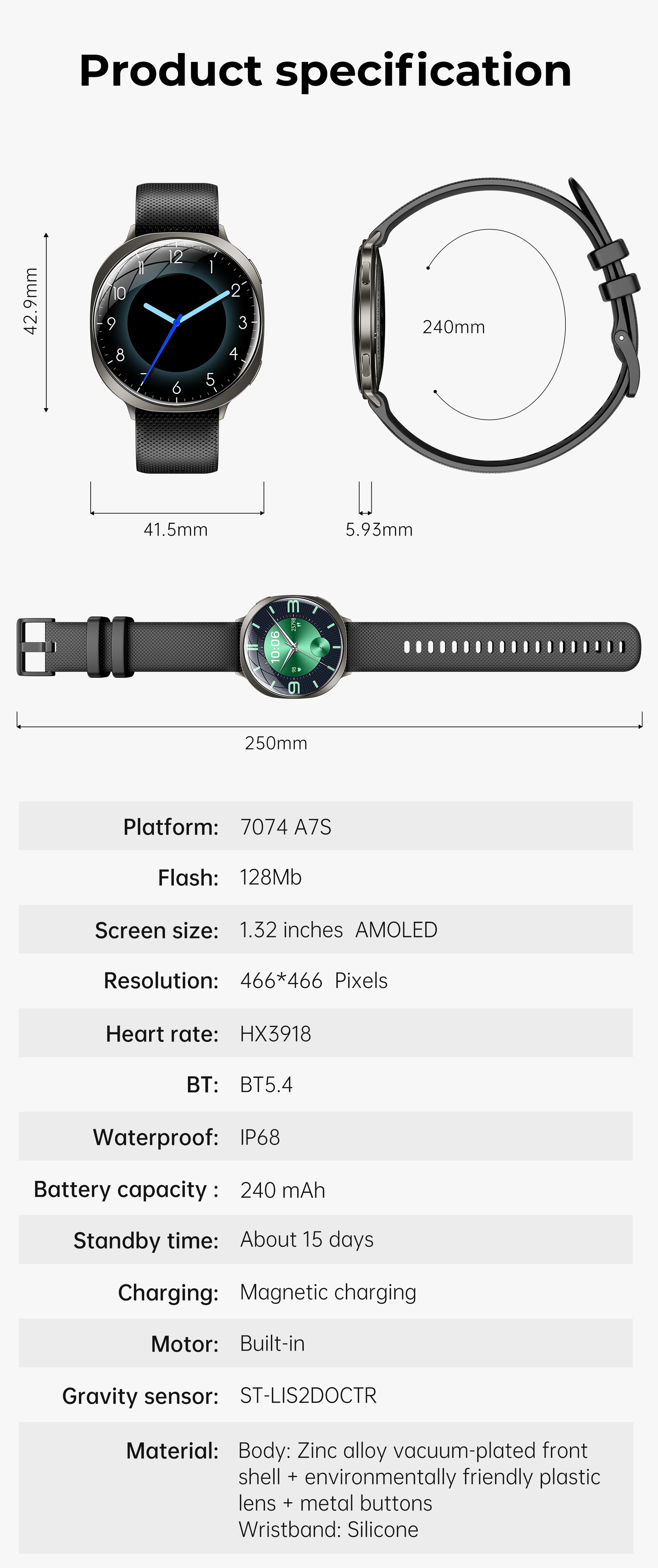 M301 Ultra-Thin Smart Watch with Curved AMOLED Screen & Fitness Tracker