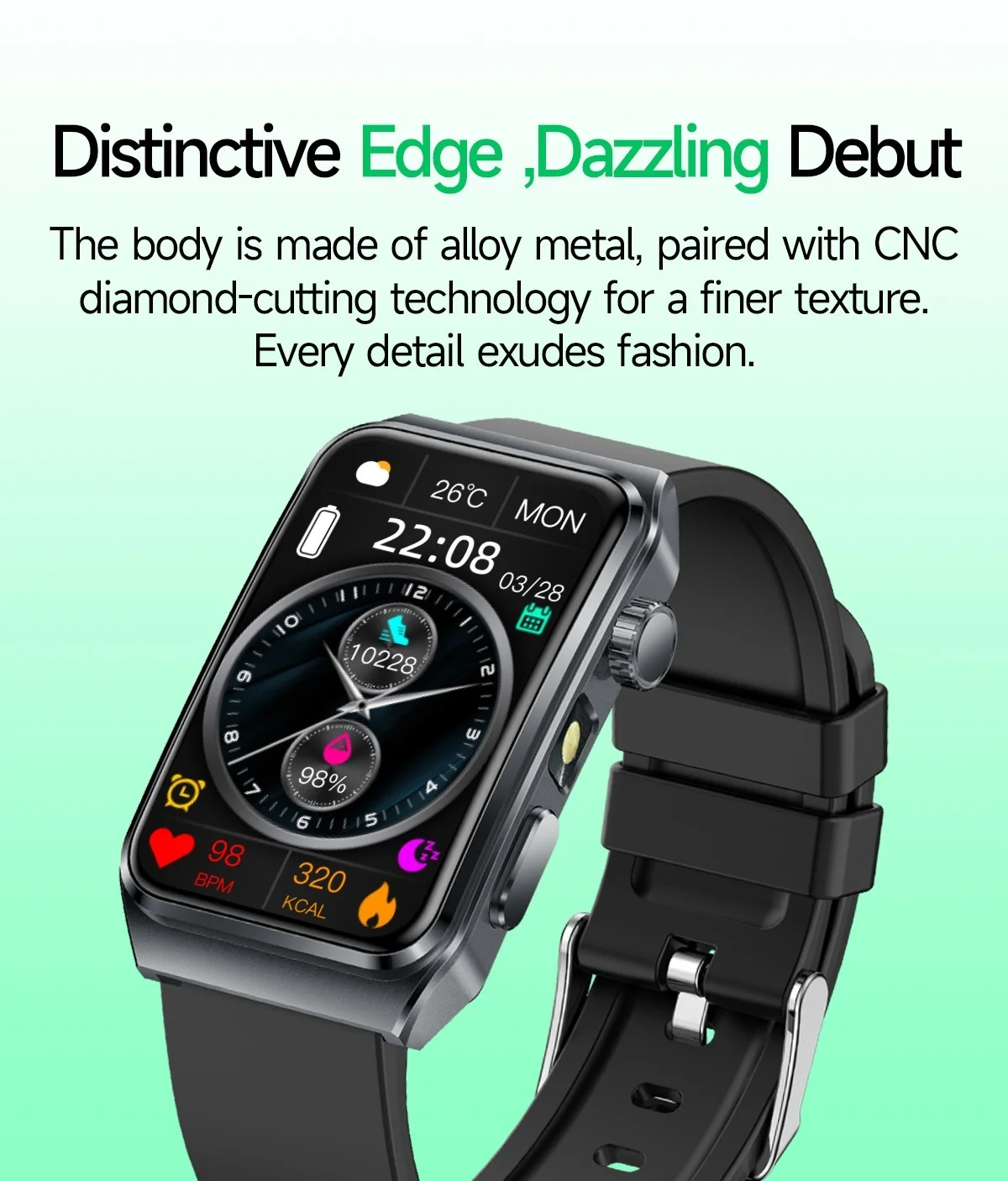 Montre connectée TK73 avec écran rectangulaire et appels Bluetooth