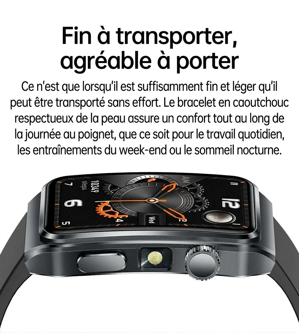 Montre connectée TK73 avec écran rectangulaire et appels Bluetooth