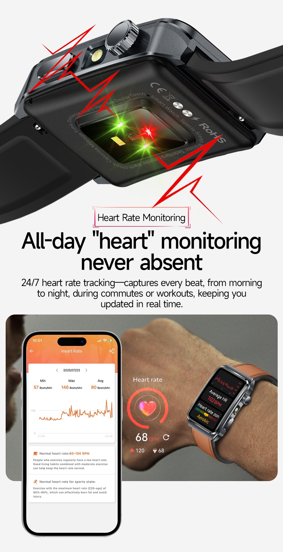 TK73 Smart Watch with Rectangular Screen & Bluetooth Calling