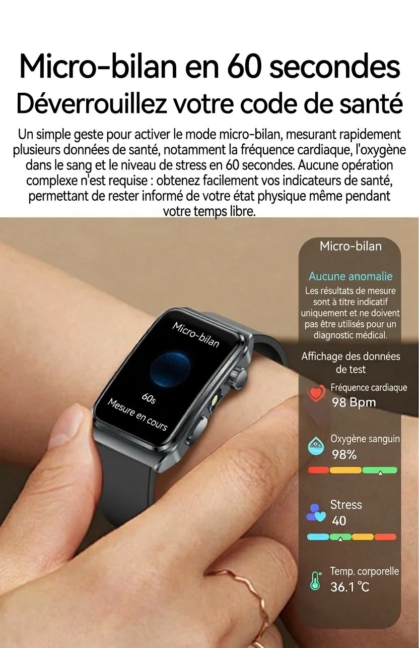 Montre connectée TK73 avec écran rectangulaire et appels Bluetooth