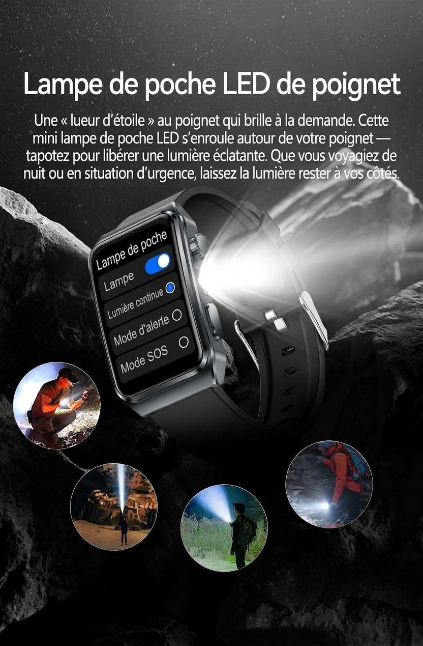 Montre connectée TK73 avec écran rectangulaire et appels Bluetooth