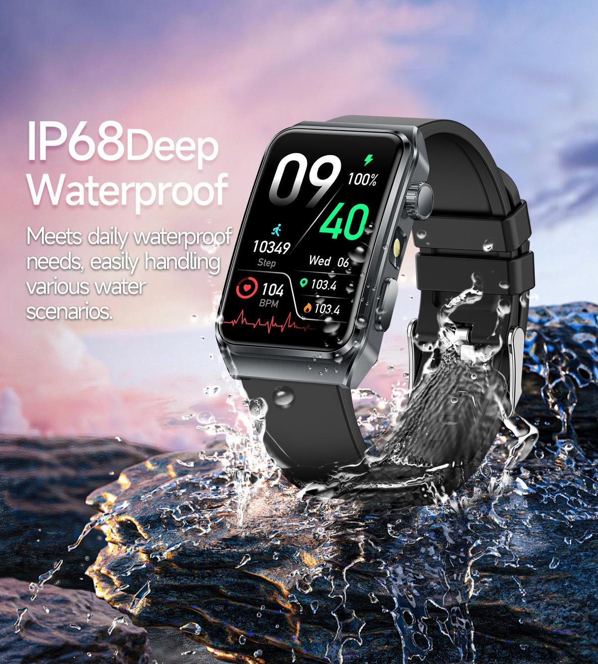 Montre connectée TK73 avec écran rectangulaire et appels Bluetooth