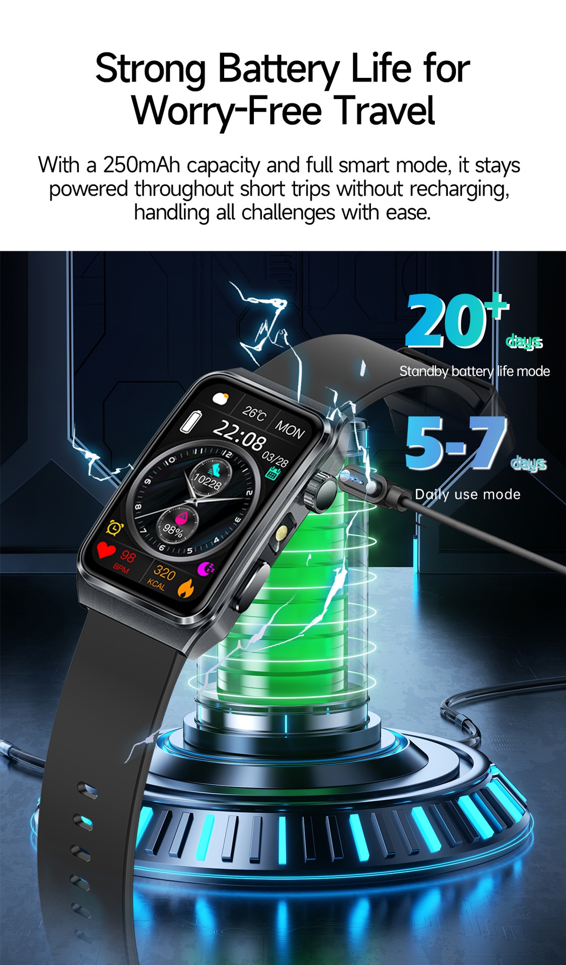 TK73 Smart Watch with Rectangular Screen & Bluetooth Calling