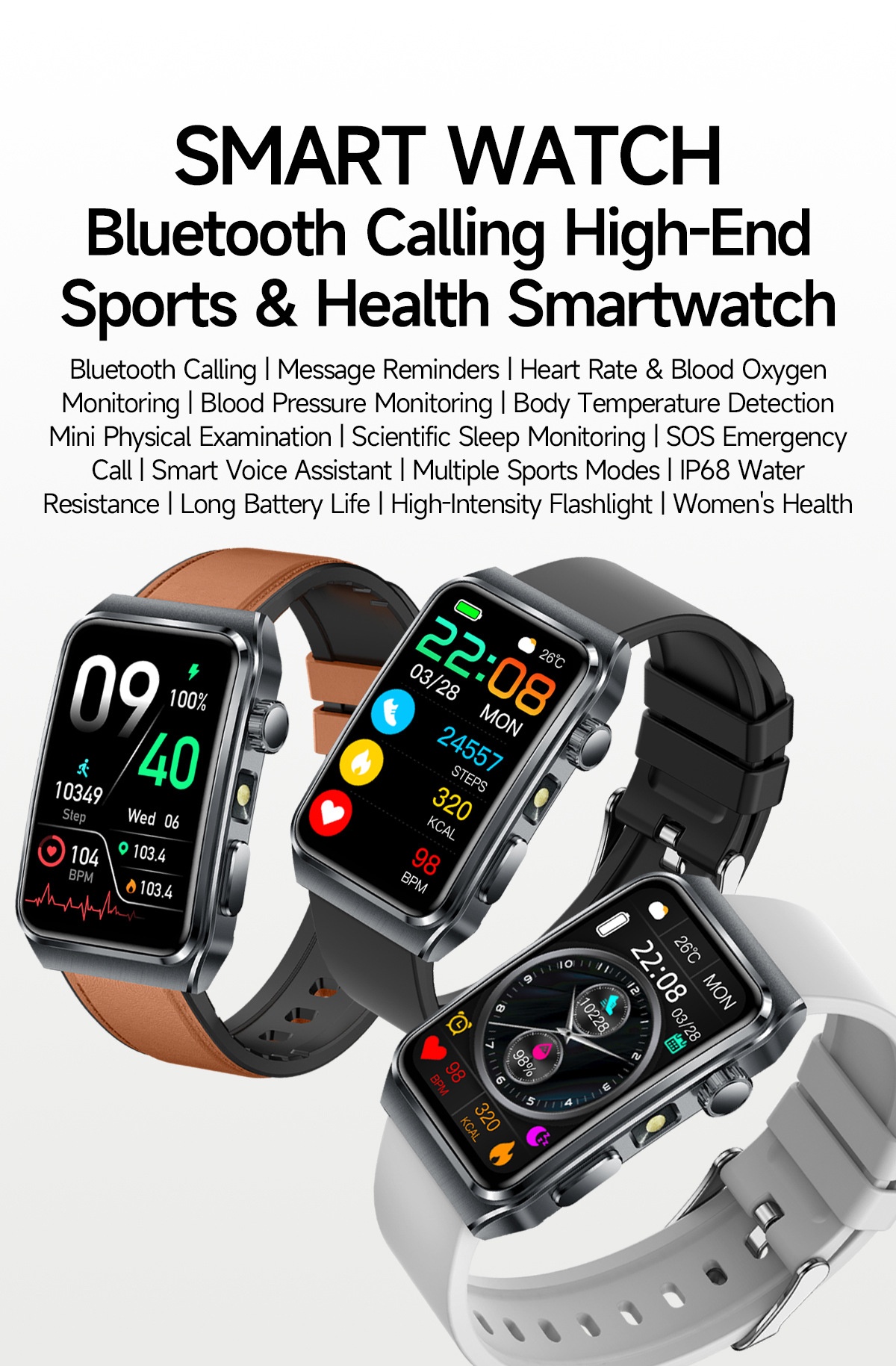 TK73 Smart Watch with Rectangular Screen & Bluetooth Calling