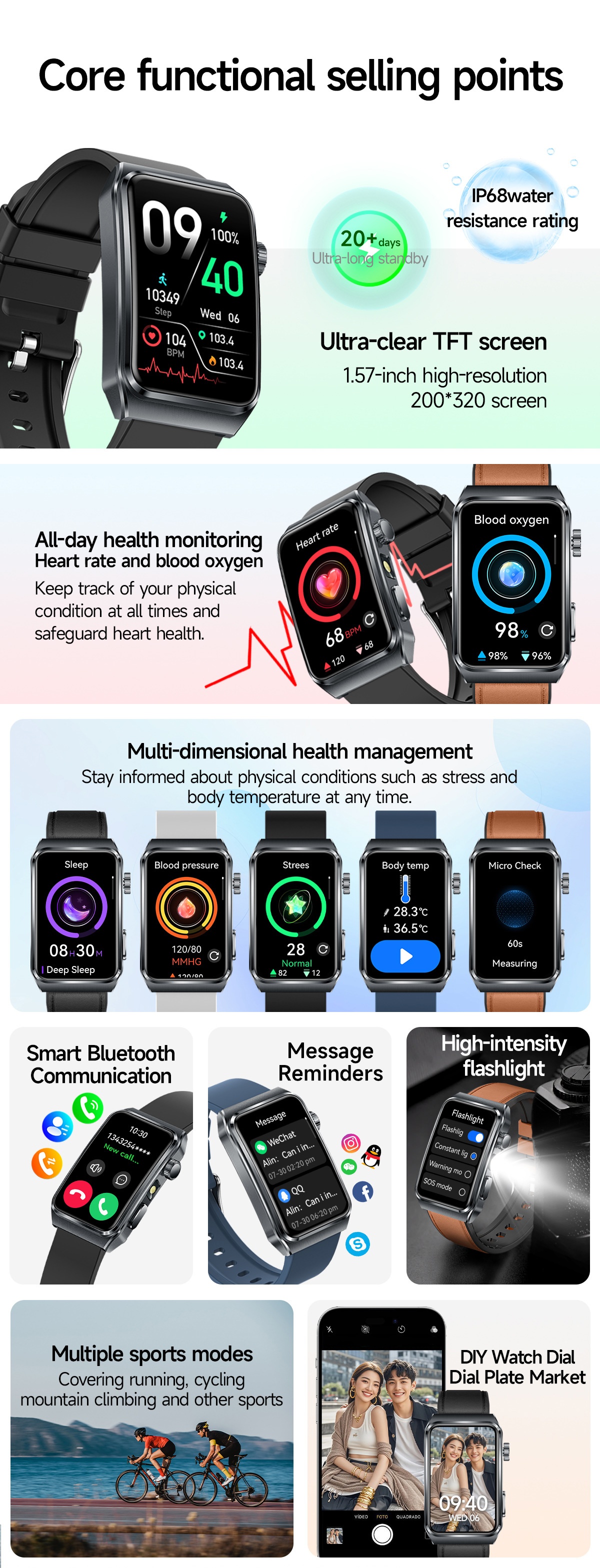 TK73 Smart Watch with Rectangular Screen & Bluetooth Calling