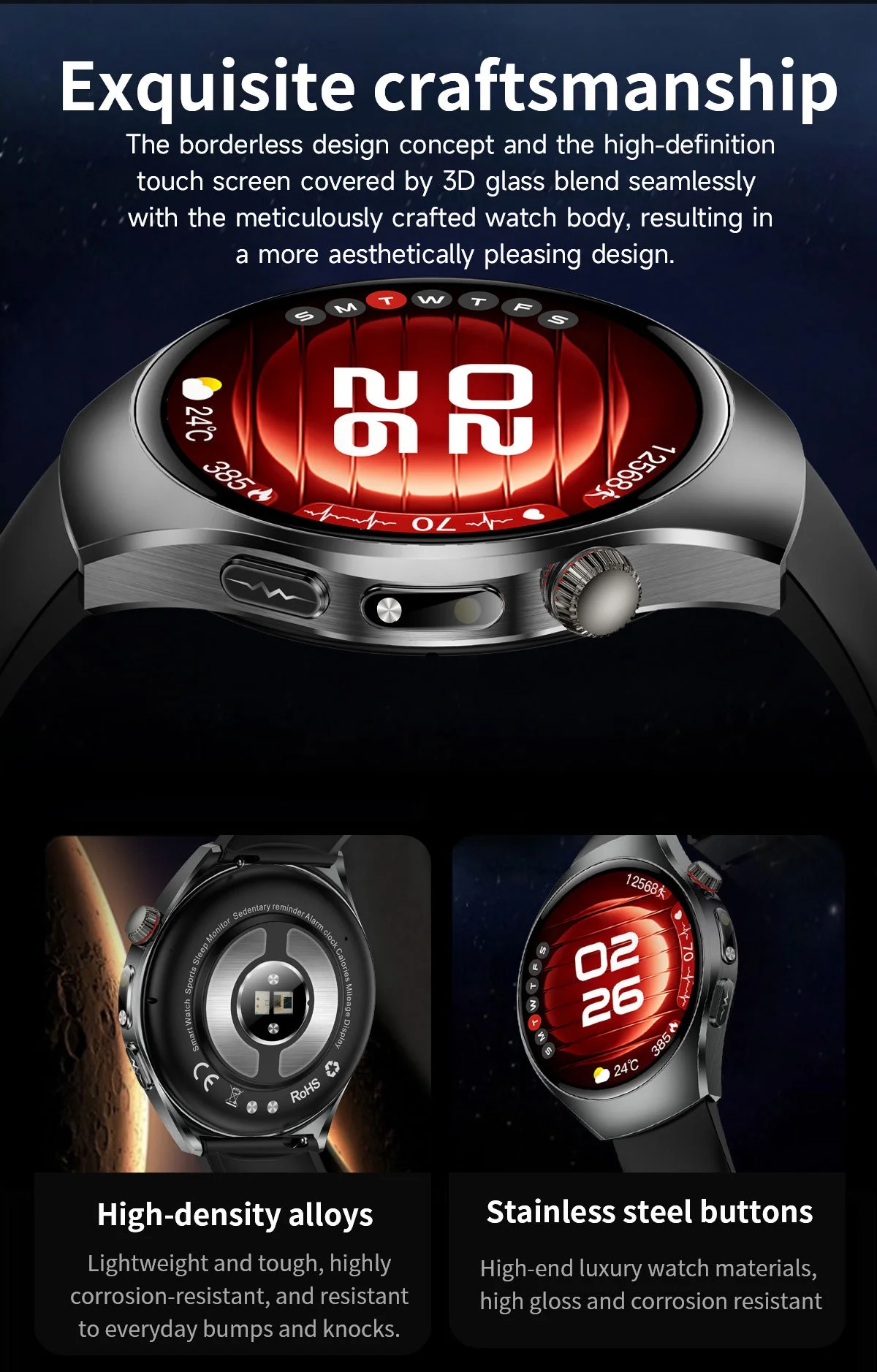 Smart Watch with Round AMOLED Display, ECG, Blood Oxygen & BT Calling