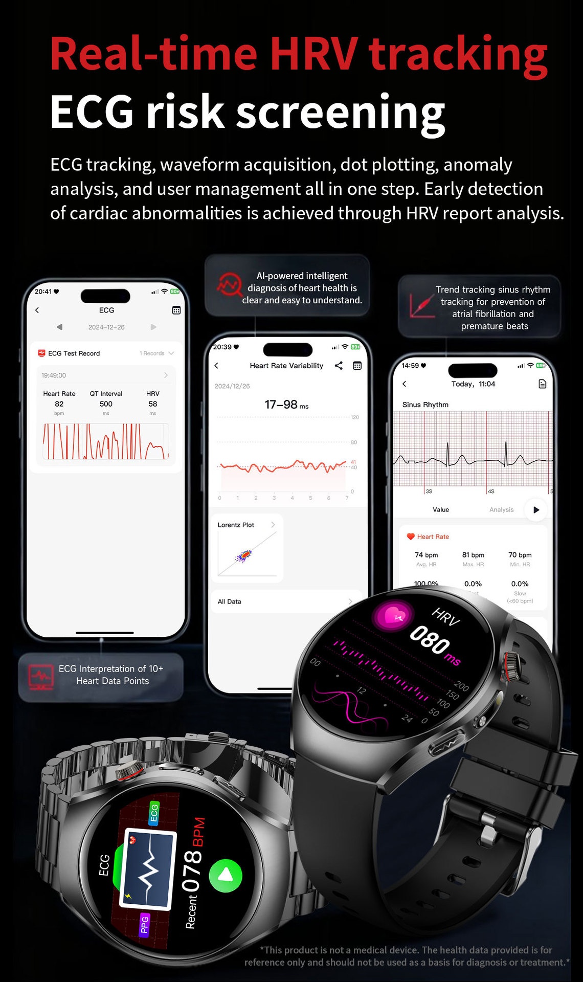 Smart Watch with Round AMOLED Display, ECG, Blood Oxygen & BT Calling
