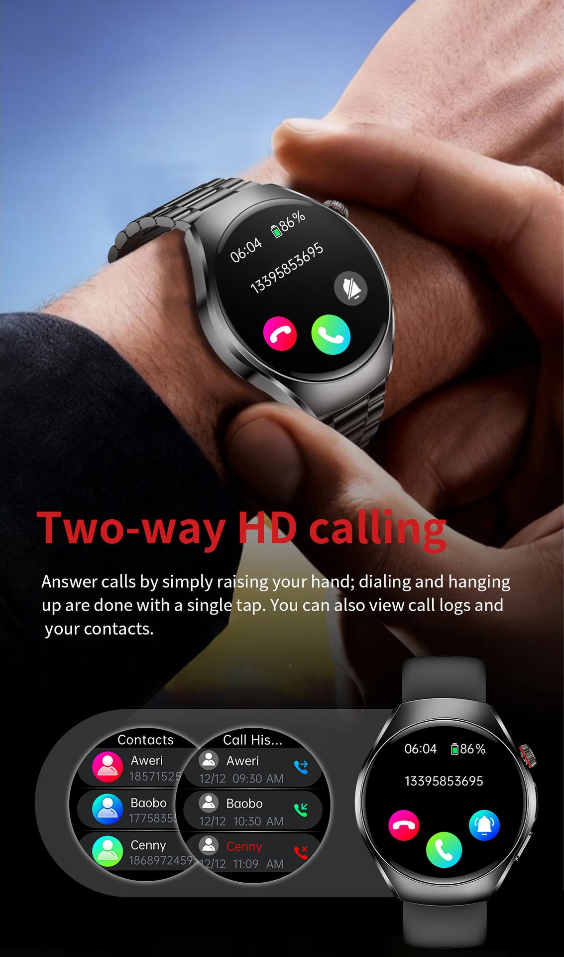 Smart Watch with Round AMOLED Display, ECG, Blood Oxygen & BT Calling