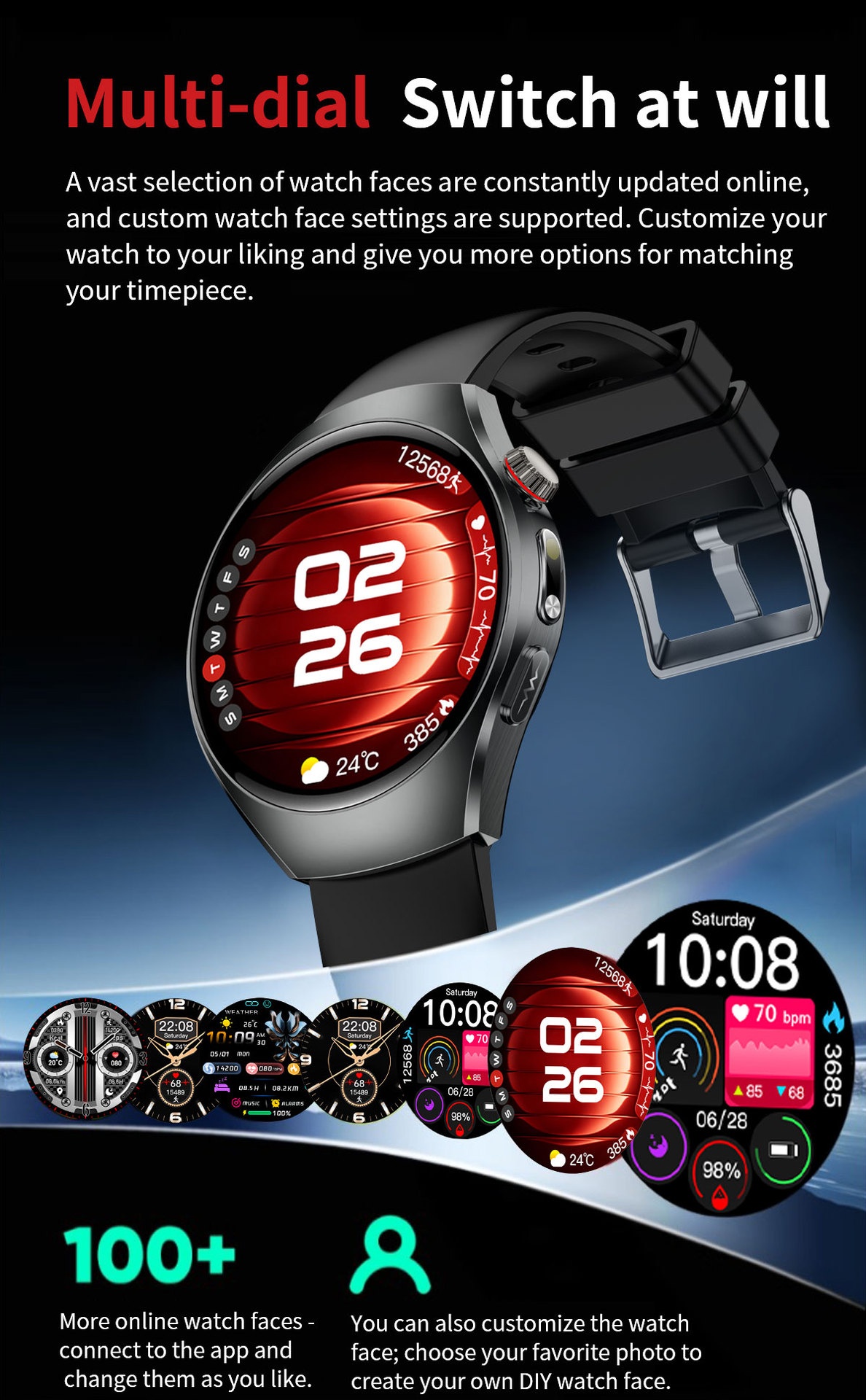 Smart Watch with Round AMOLED Display, ECG, Blood Oxygen & BT Calling