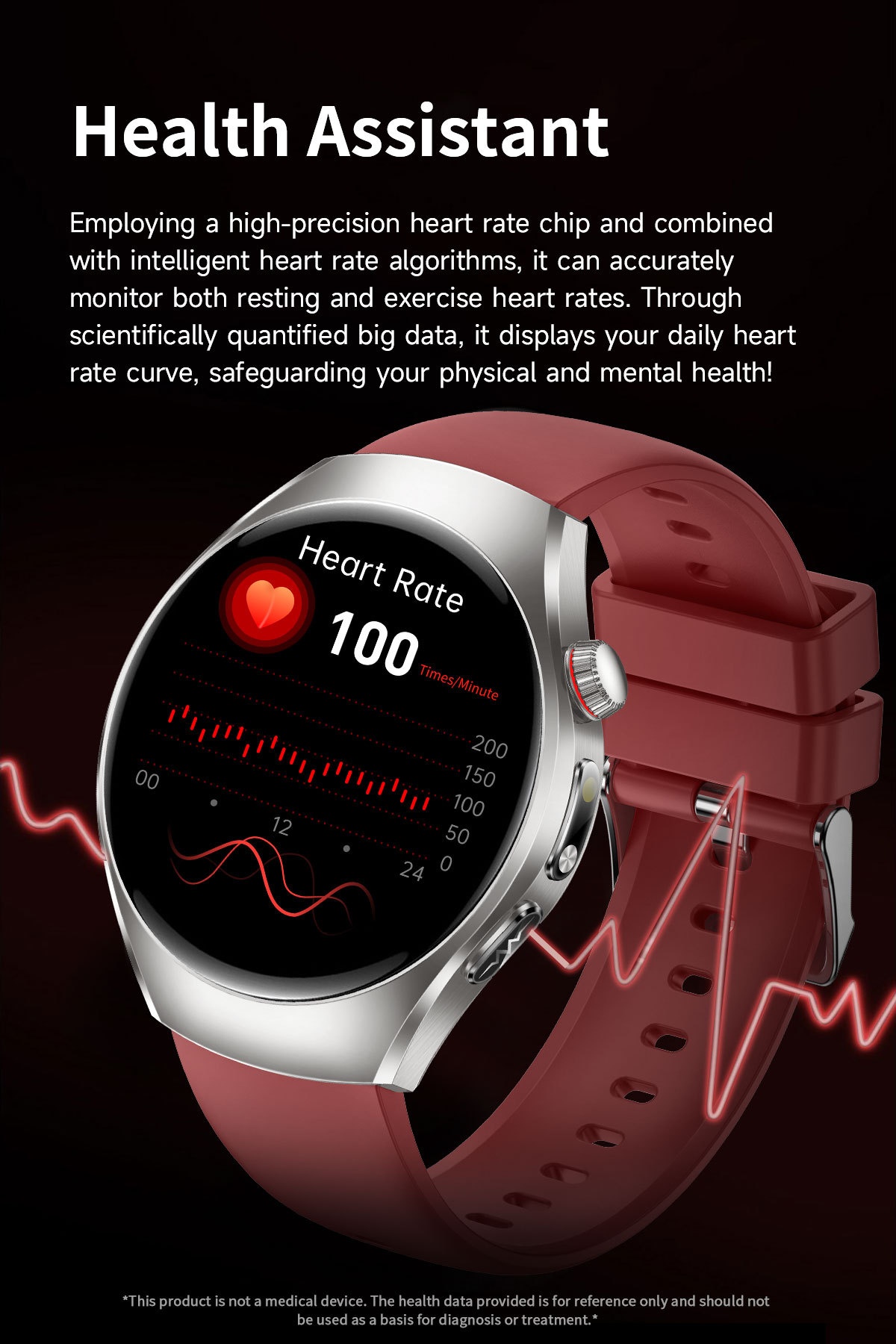 Smart Watch with Round AMOLED Display, ECG, Blood Oxygen & BT Calling