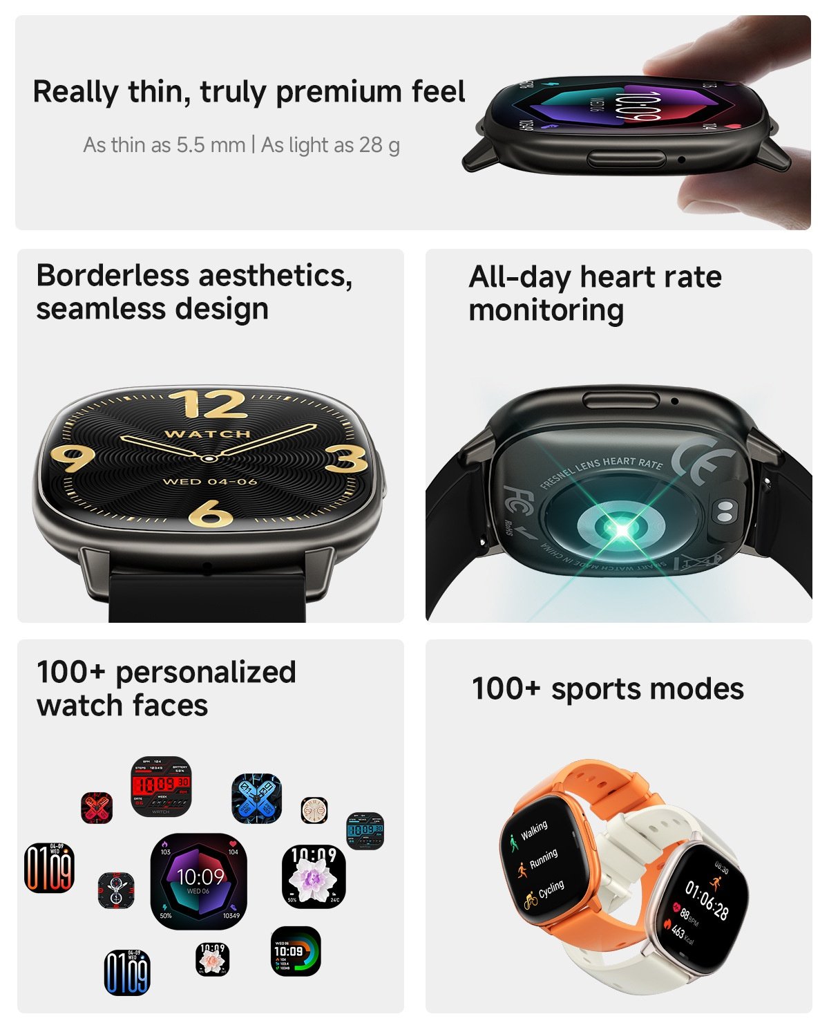 HD17 Air Smart Watch with Square AMOLED Display & Bluetooth Calling