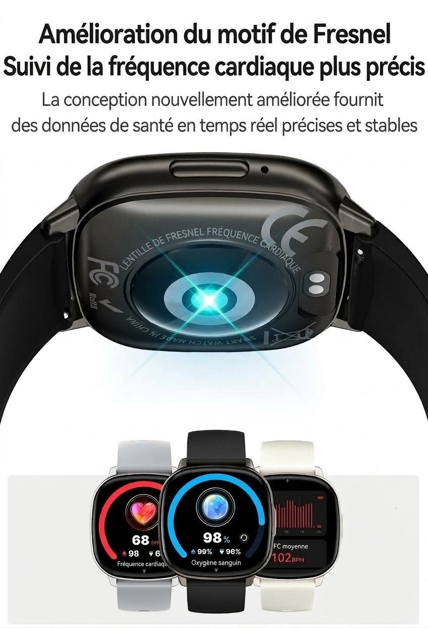 Montre connectée HD17 Air avec écran AMOLED carré et appels Bluetooth