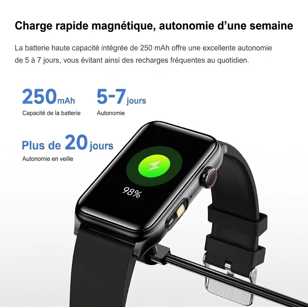 Montre connectée G50 avec écran HD rectangulaire et appels Bluetooth